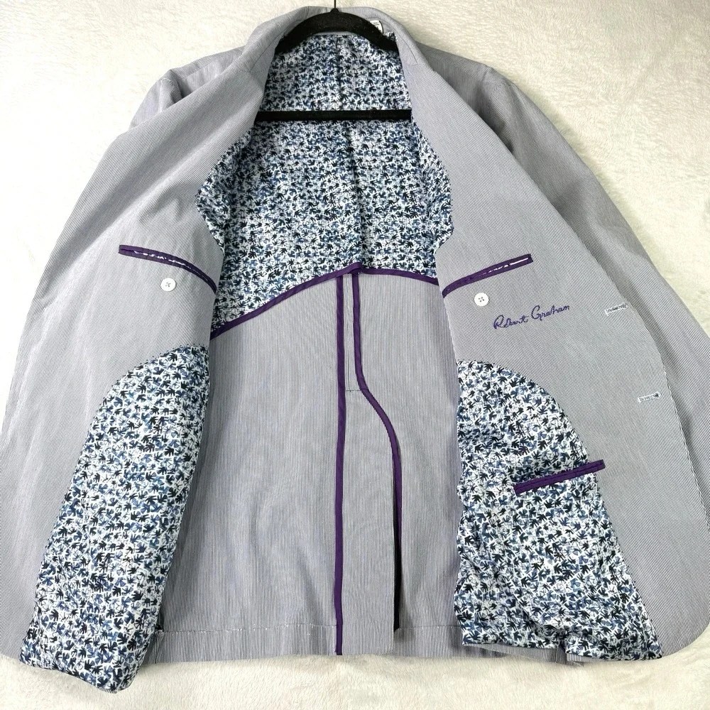 ROBERT GRAHAM Blazer 44R Classic SEERSUCKER Men Lightweight Striped 100% Cotton